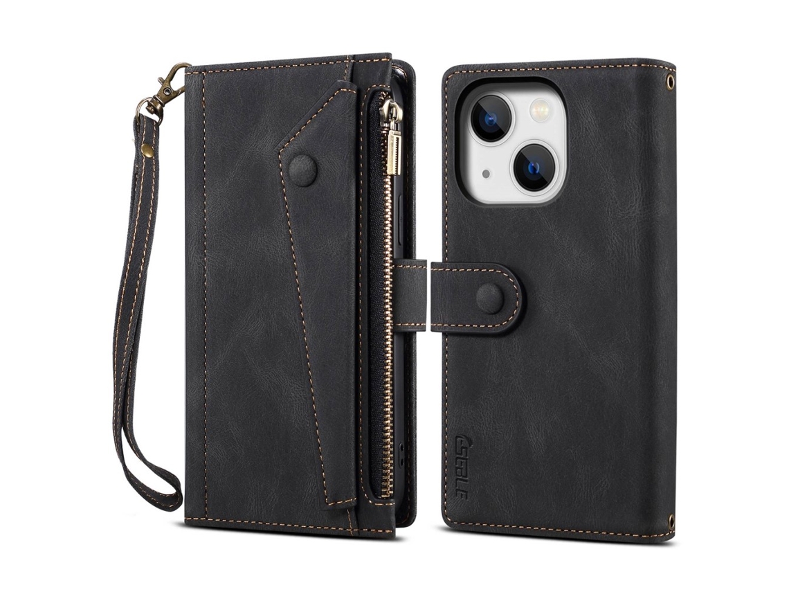 Capa Para Iphone 14 Pele Sintética Anti-choque Preto