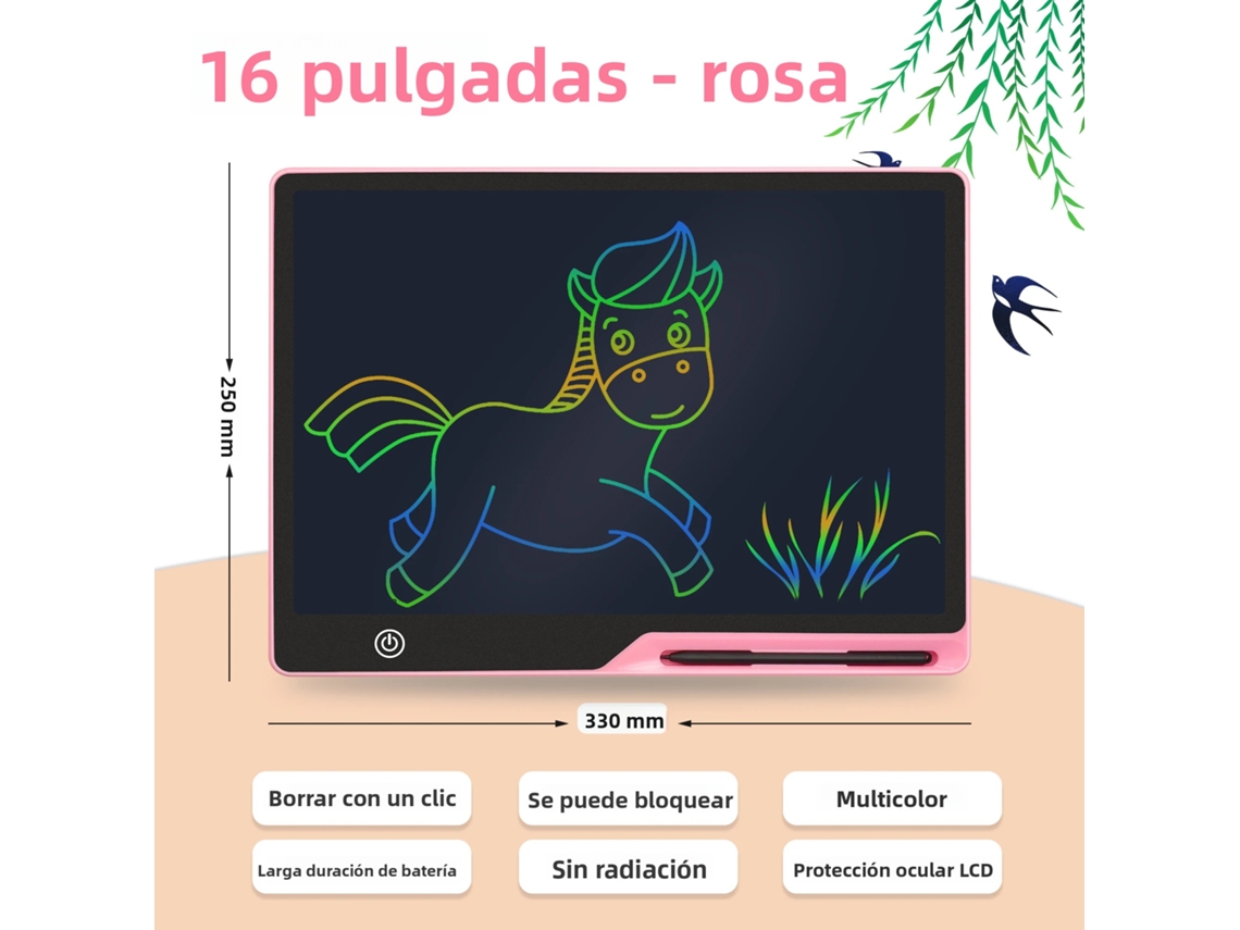 Quadro De Escrita Lcd Rosa De 16 Polegadas Para Crianças, Ferramenta De Desenho E Arte, Brinquedo Educativo. Mdug