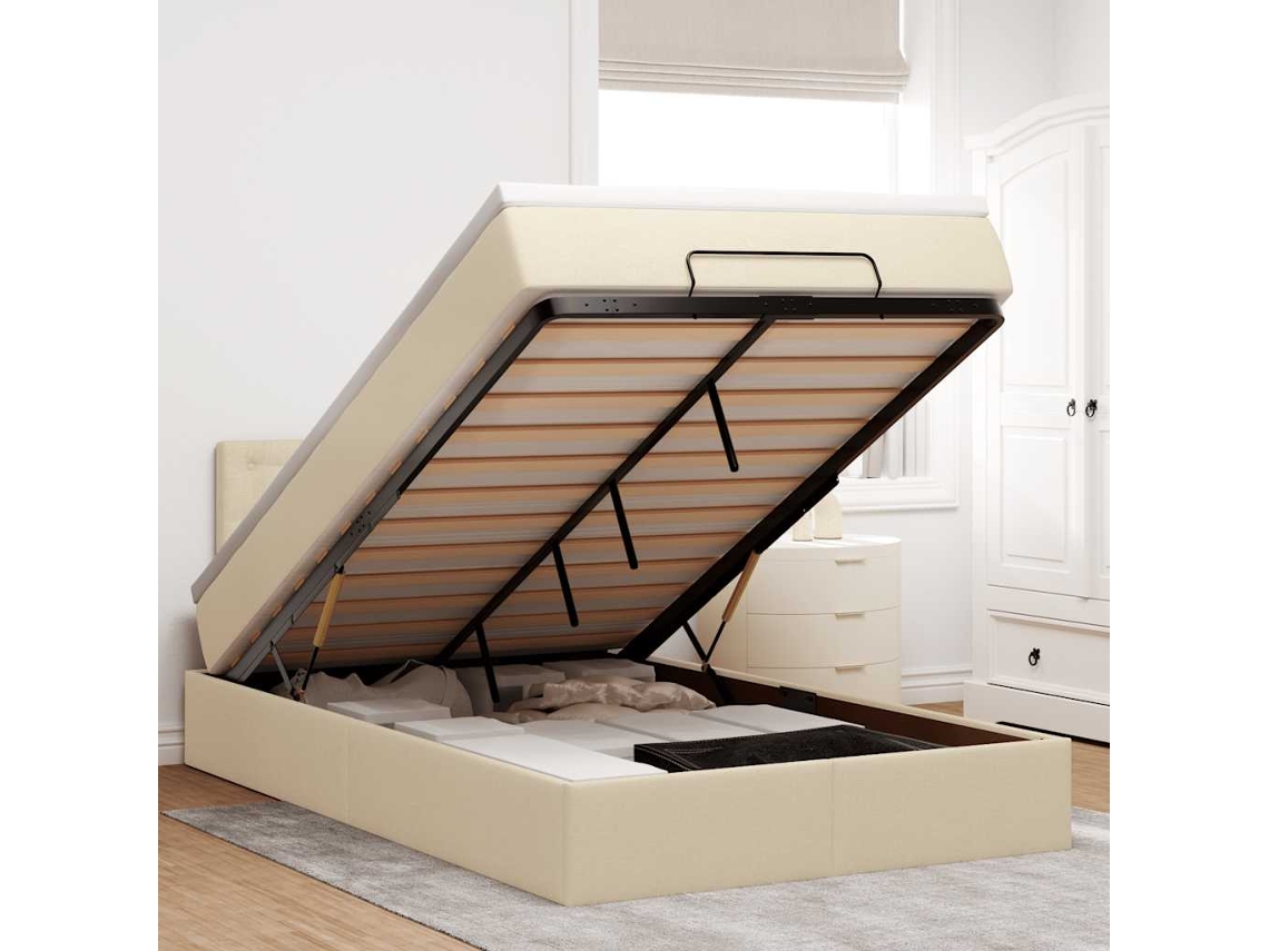 Vidaxl Estrutura de Cama Otomana com Colchão Tecido Creme 120x200cm