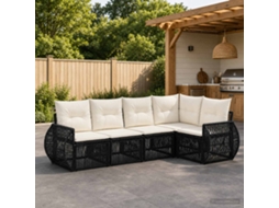 Vidaxl Conjunto De Sofá De Jardim 5 Unid. Preto E Branco Creme Vime Pe