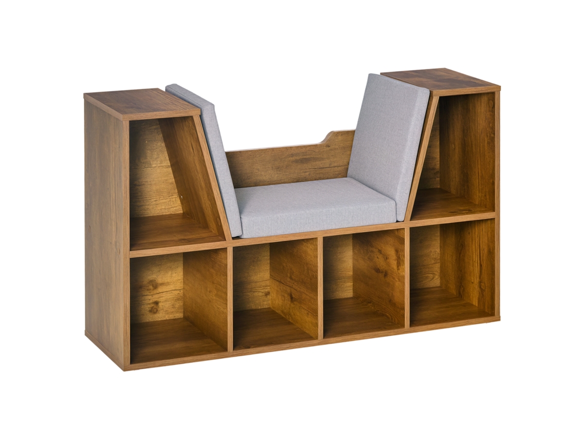 Banco/estante 2 Em 1 C/ Almofadas, Cubo 6 Compartimentos, 102x30x61cm, Marrom Rústico