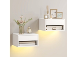 Conjunto De 2 Mesas De Cabeceira Flutuantes Com Iluminação Led Rgb Controlada Por Aplicativo, Prateleira E Gaveta, 37x32x21cm, Brancas.