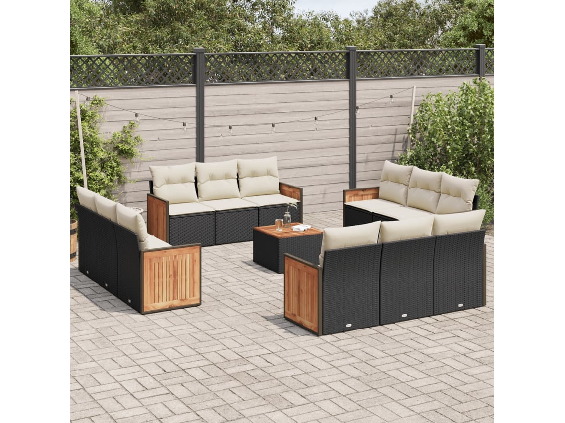 Conjunto de 13 Sofás de Jardim com Almofadas Vime Pe Preto Dkd Home Decor