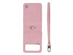 Capa de Telefone Protectora de Couro Pc com Cinto para Z Flip4 Rosa