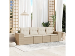 Vidaxl 4 Pcs Conjunto De Sofás Para Jardim C/ Almofadões Vime Pe Bege