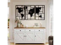 Decoração Parede Metal Mapa Múndi Conjunto 3 Peças Preto
