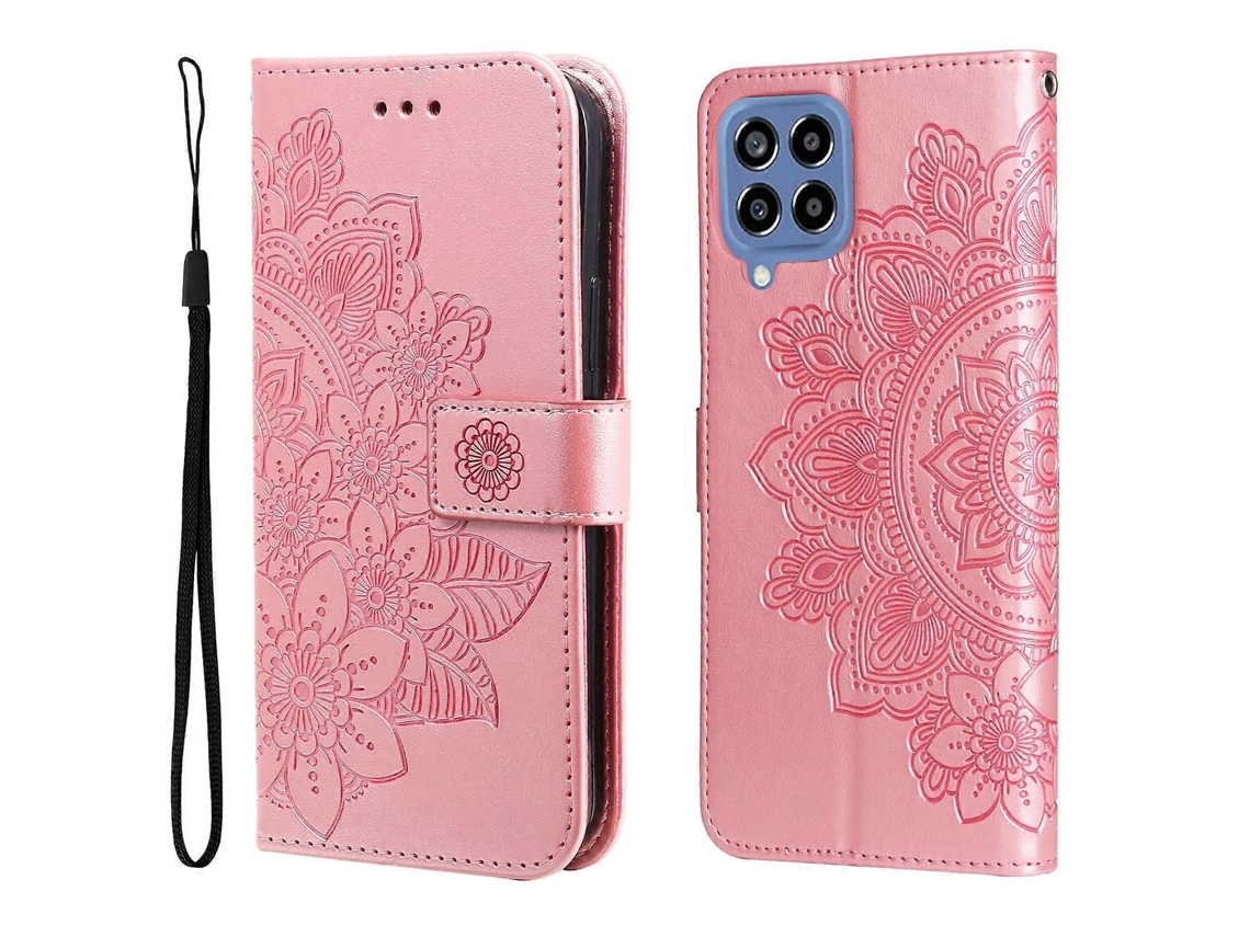 Capa De Celular Em Couro Com Estampa De Flores De 7 Pétalas Para Samsung Galaxy M33 5g Global