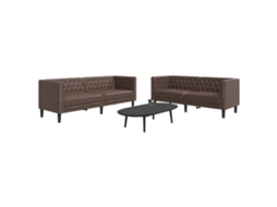 Vidaxl 2 Pcs Conjunto De Sofás Chesterfield Couro Artificial Castanho