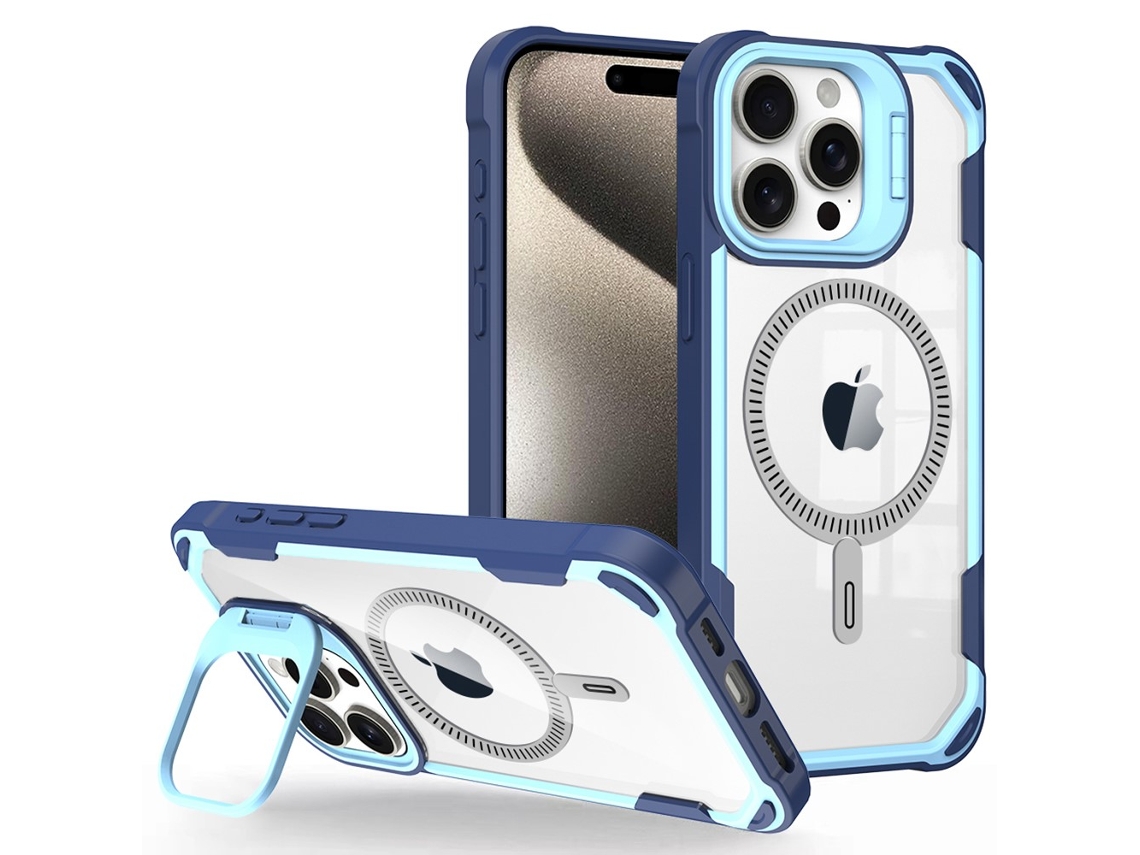 Suporte Casa Magsafe Para Iphone 14 Pro Max Pele Sintética Azul