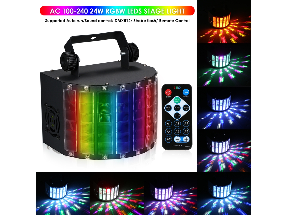 Projetor de Luz Led RGBW 24W DMX512 7 Canais Controle por Voz Automático para DJ Ktv Disco S/MARCA