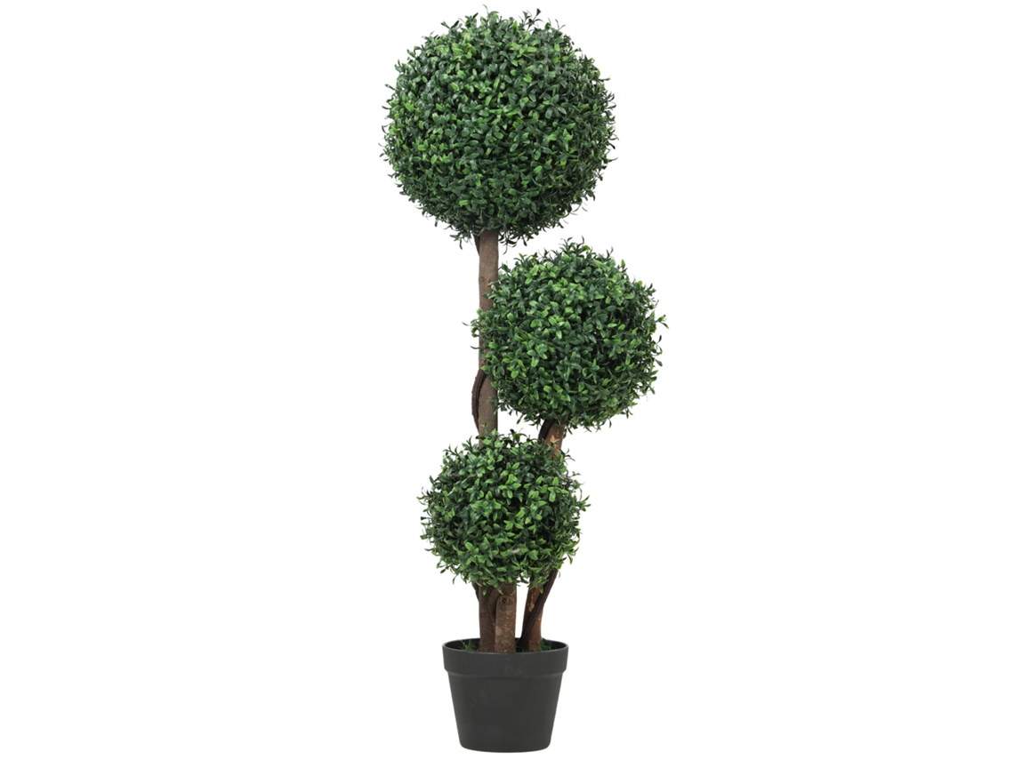 Bola De Buxo Artificial, Planta Artificial De Três Esferas, Planta Artificial Com Tronco De Madeira Em Vaso, 30 X 30 X 100 Cm, Verde