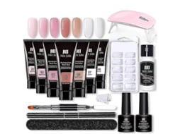 Kit De Unhas Em Gel 7 Cores Rosa Nude, Gel Para Realce De Unhas Tudo Em Um Com Lâmpada Ly Ebike