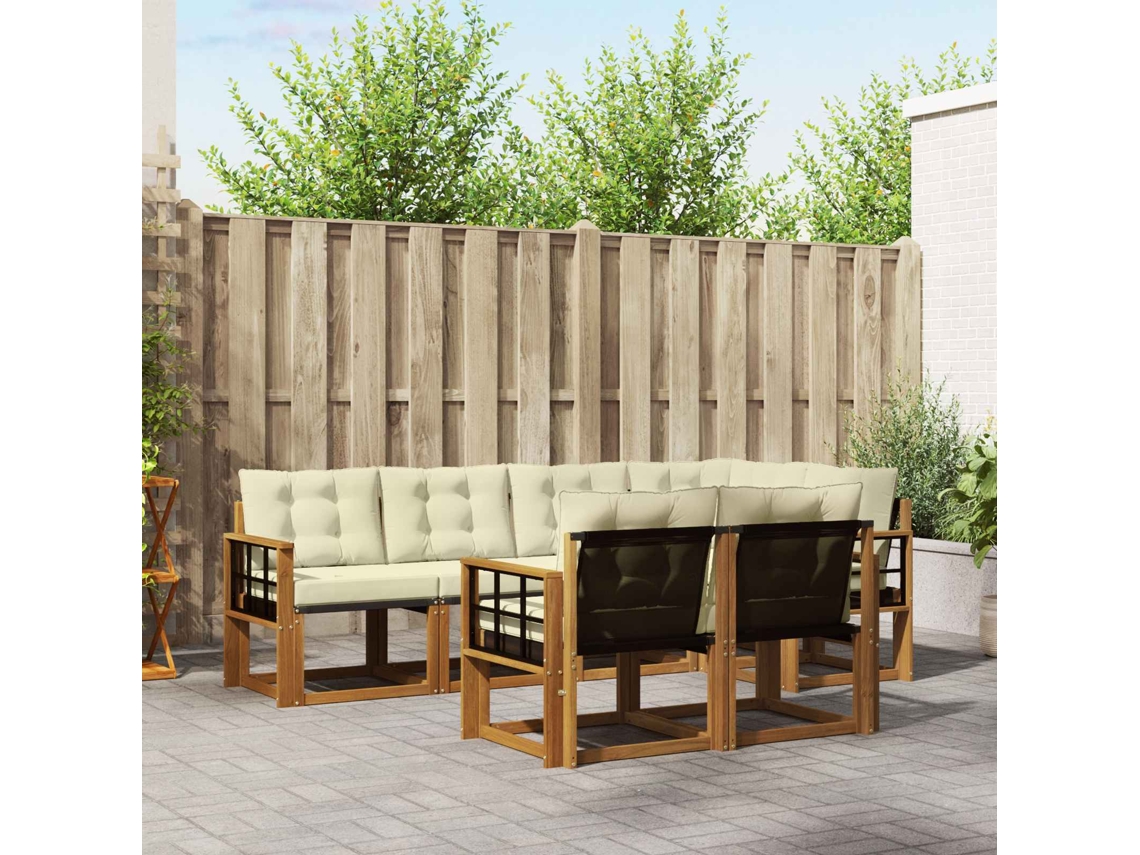 Vidaxl Conjunto De Sofás Para Exterior 7 Pcs Natural E Creme