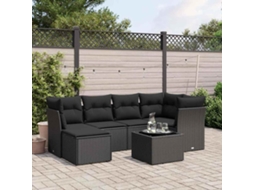 Vidaxl 7 Pcs Conjunto De Sofás P/ Jardim C/ Almofadões Vime Pe Preto