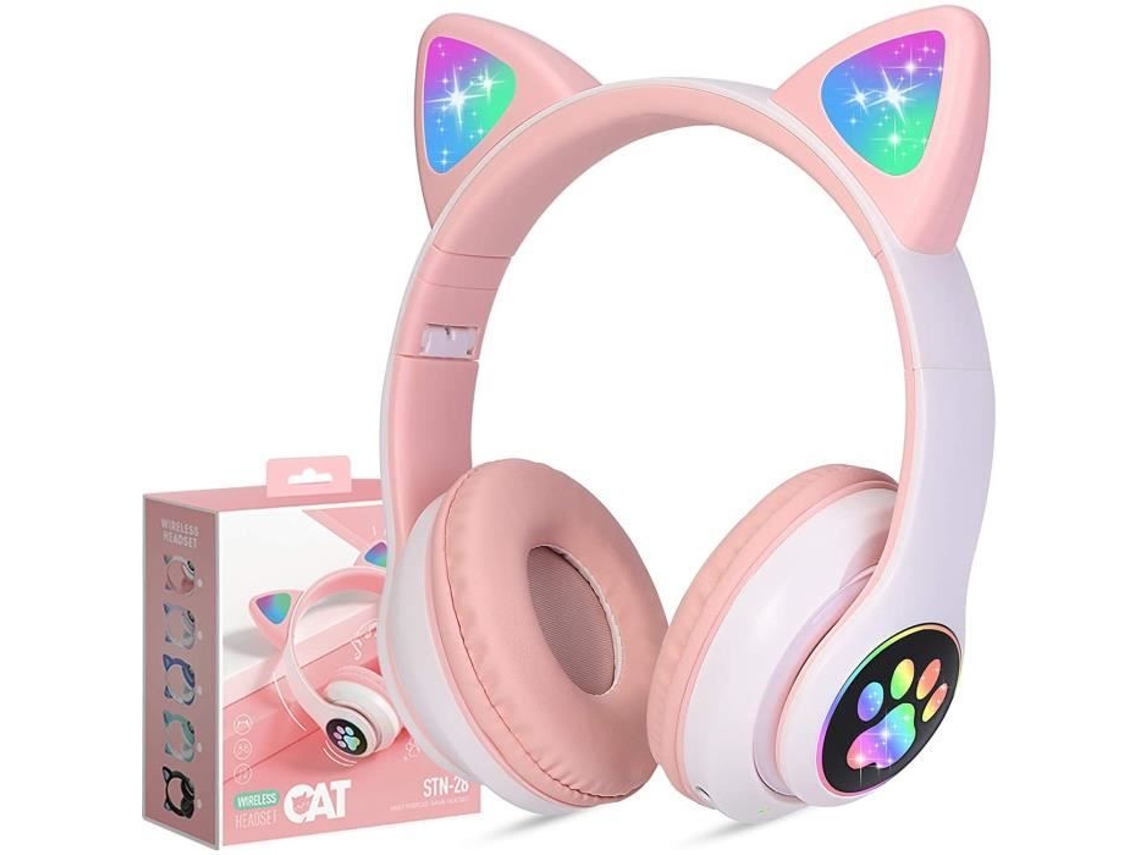 Fones de Ouvido Bluetooth Infantis Sem Fio Fones de Ouvido Bluetooth com Orelha de Gato para Meninas Fones de Ouvido Estéreo Dobráveis 223 AUCUNE