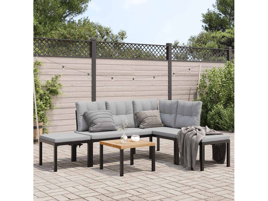Vidaxl 5 Pcs Sofás De Jardim Com Almofadões Aço Revestido A Pó Preto