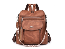 Mochila Feminina de Couro Pu com Borlas, Marrom DIGITALLAB