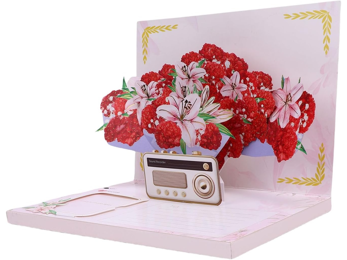 Cartão de Felicitações 3d Pop up com Buquê de Flores para Aniversário e Dia Das Mães. SFUSHOS