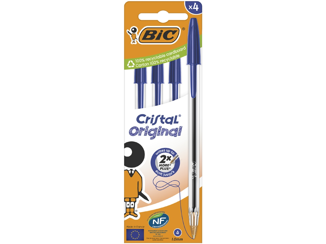Caneta Esferográfica BIC Cristal Original Azul Caixa de Papelão com 4