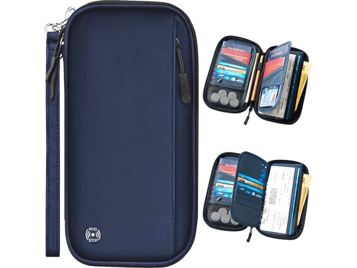 Porta-passaporte, Carteira De Viagem, Organizador Com Zíper E Alça, Azul