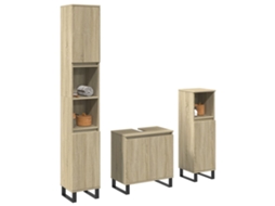 Vidaxl 3 Pcs Conj. Móveis Casa Banho Derivados Madeira Carvalho Sonoma