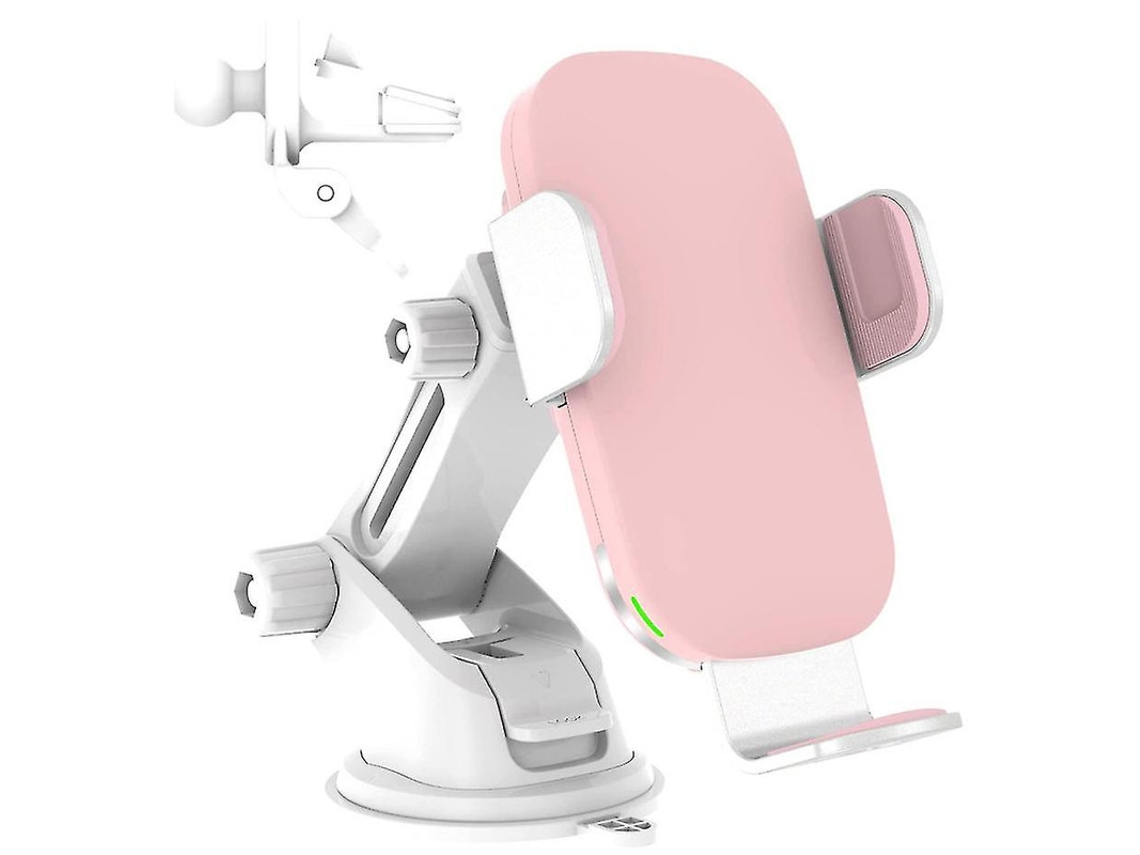 Carregador Carro Qi Fast Auto Clamping Para Apple, Samsung Yizhood Rosa