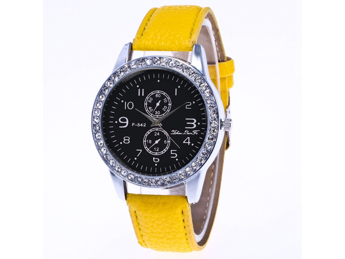Relógio feminino moderno, à prova d'água, em metal com pulseira ajustável, amarelo.