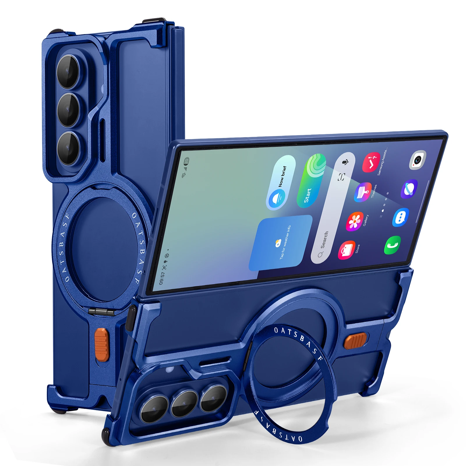 Capa Protetora Sem Moldura (azul Galaxy Z Fold 7), Suporte Giratório De 360°, Carregamento Sem Fio Magnético