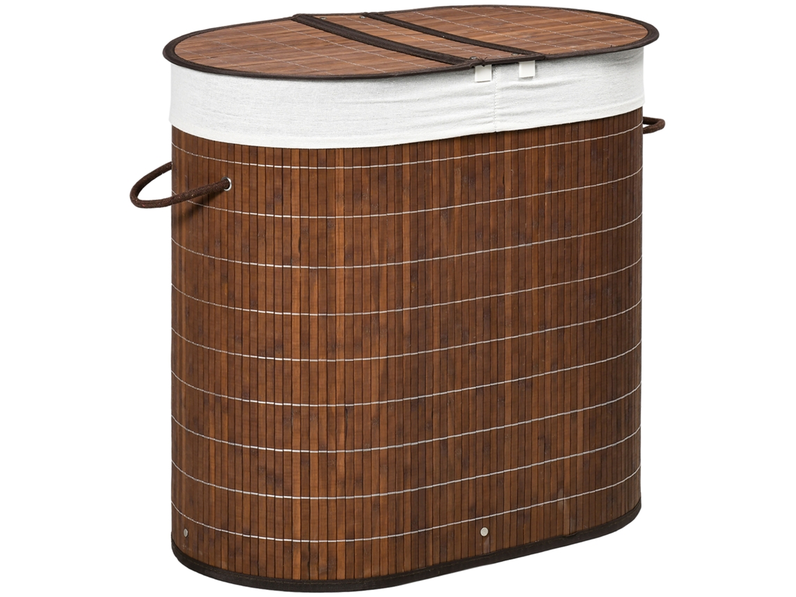 Cesto Roupa Suja 100l Tampa Alça 2 Sacos Bambu VELTRIX