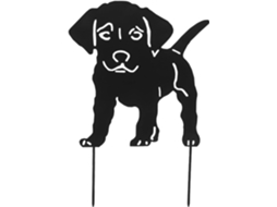 Estátua Decorativa de Cachorro em Ferro Kichouse com Aparência Enferrujada, Decoração de Jardim na Cor Preta, Estaca CHABERLU