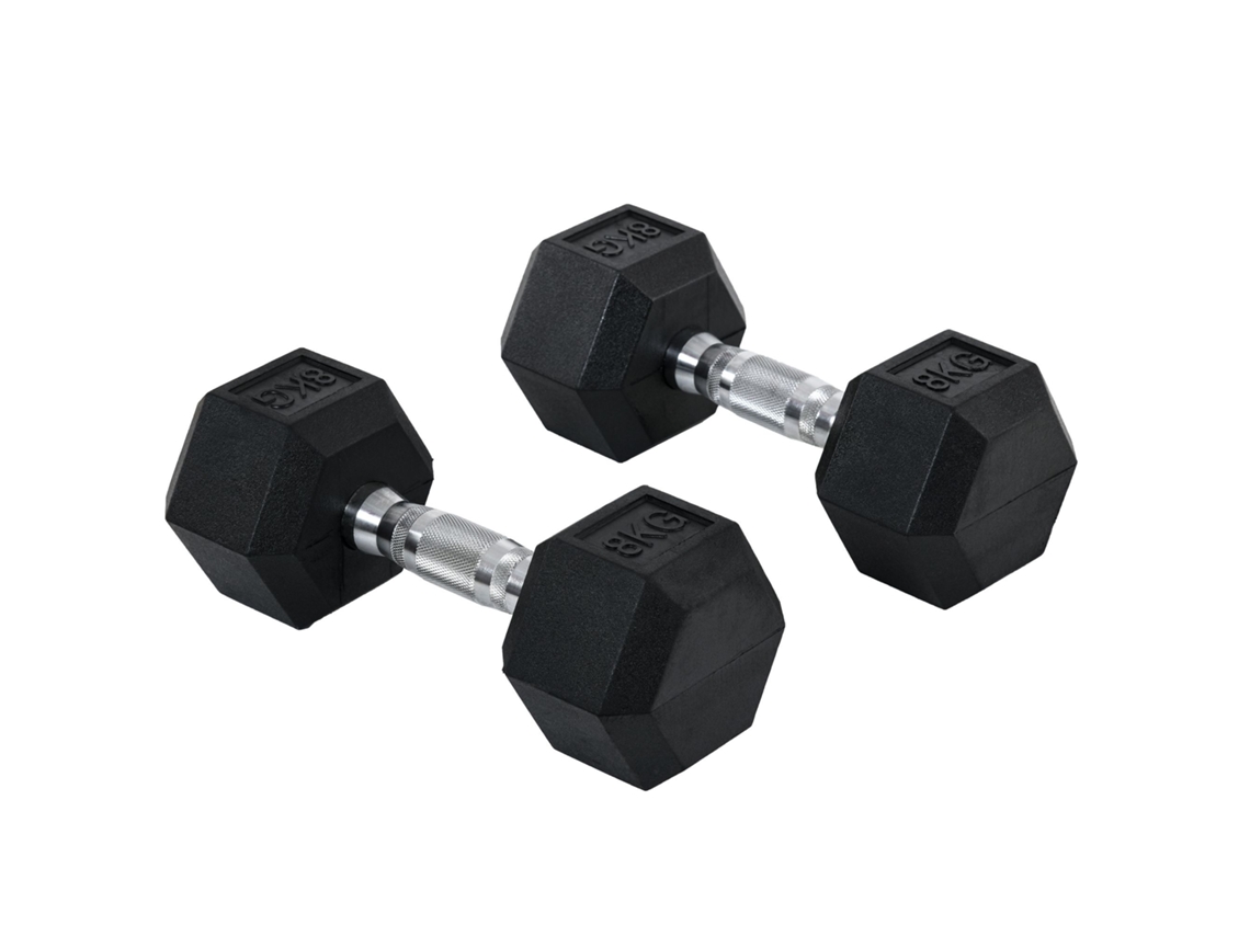 Halteres Hexagonais 2x8kg Ferro Fundido Borracha Pretos VELTRIX