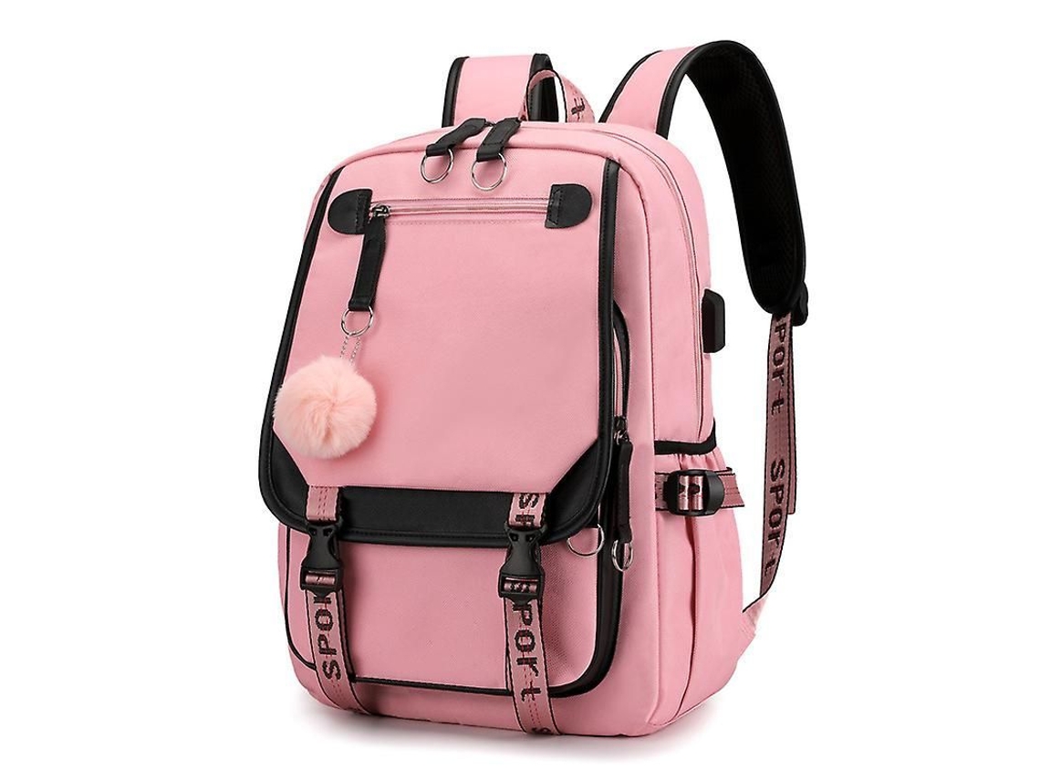 Mochila Escolar Para Adolescentes Com Porta De Carregamento Usb Design Colorido Resistente À Água Para Escola Viagens Rosa