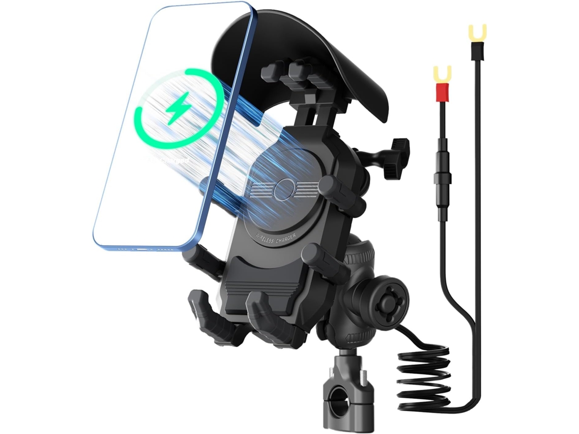 Suporte para Celular de Motocicleta com Carregador Sem Fio de 15 W e Carregamento Rápido Usb Pd/usb c com Sistema Antivibração JYTGALX (preto)