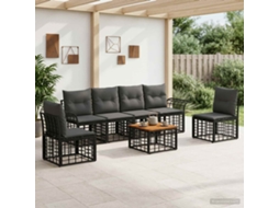 Vidaxl Conjunto De Sofás Para Exterior 7 Unid. Preto E Cinza Escuro