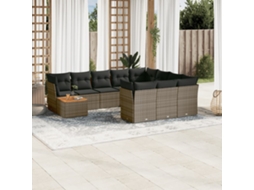 Jogo de Sofá Jardim 11 Peças C/ Almofadões Vime Pe Cinza Dkd Home Decor