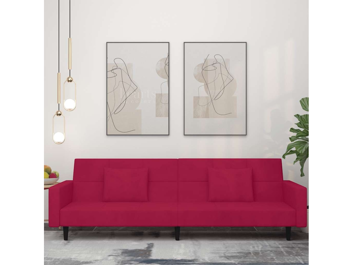 Vidaxl Sofá-cama 2 Lugares Com Duas Almofadas Veludo Vermelho Tinto