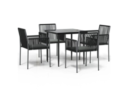 Conjunto de 5 Jantar para Jardim com Almofadões Vime Pe e Aço Preto MAISON EXCLUSIVE