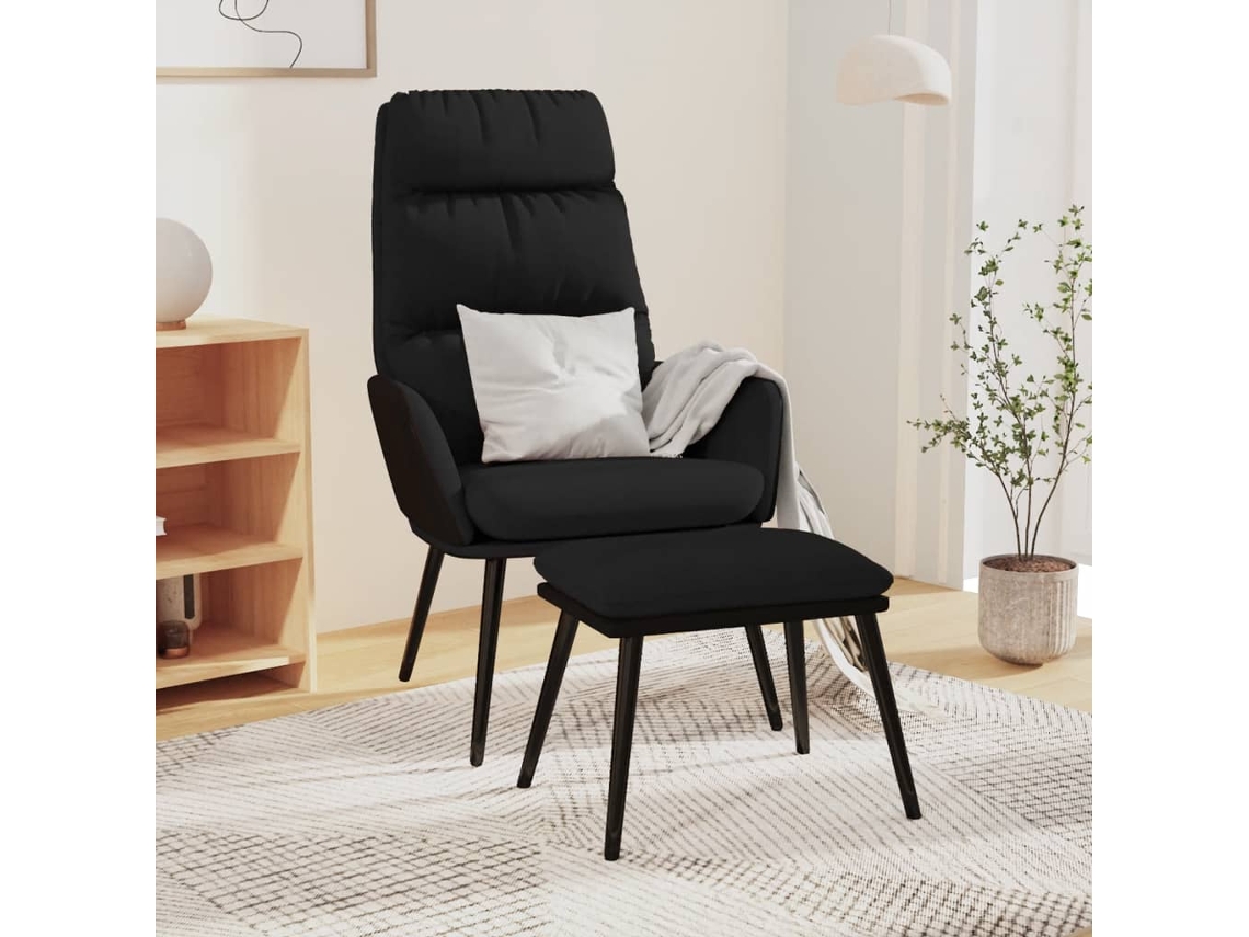 Vidaxl Cadeira De Descanso Com Banco Tecido/couro Artificial Preto