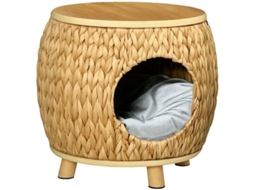 Cama Tipo Toca em Jacinto com Almofada Lavável Marrom 44x43x42cm