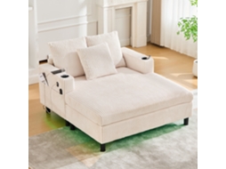 Poltrona Chaise Longue Grande - Macia Com Porta-copos Laterais, Portas Usb, Iluminação Led Integrada - Bege