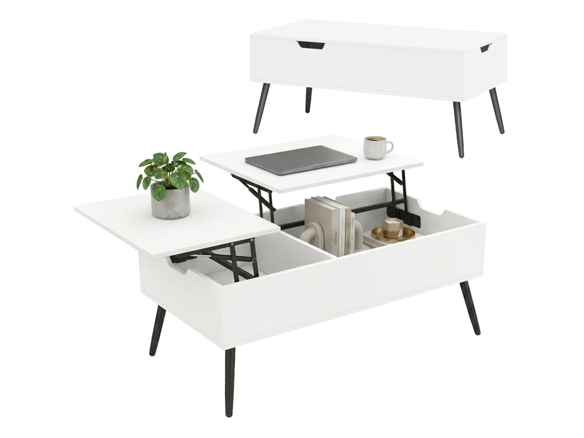 Mesa De Centro Elevatória Com Armazenamento Oculto Branca 50x100 Cm
