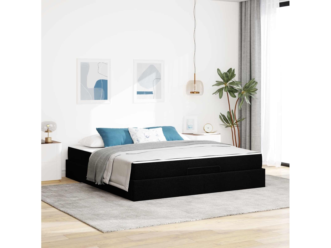 Vidaxl Estrutura De Cama Com Colchão 2 Unid. Preto Tecido
