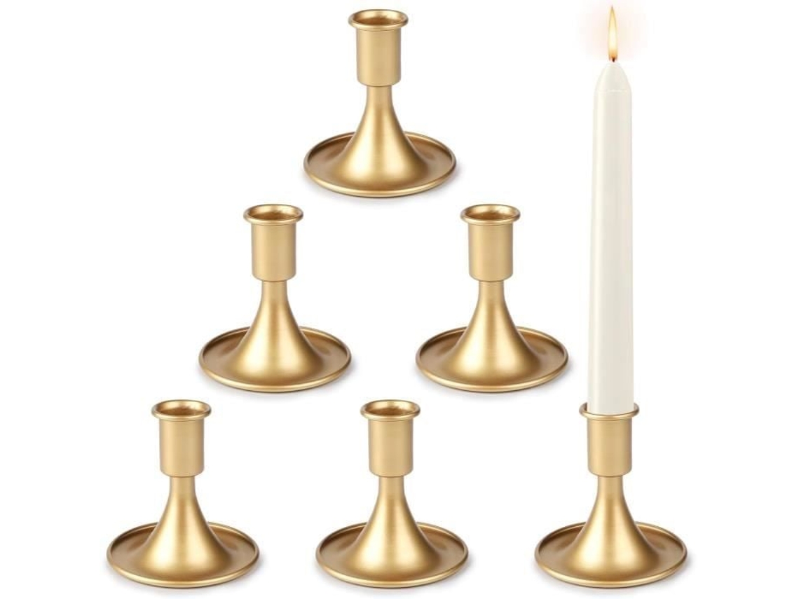 Os Castiçais Cônicos De Metal Banhado A Ouro (conjunto De 6 Peças) São Ideais Para Casamentos E Decoração De Mesas.