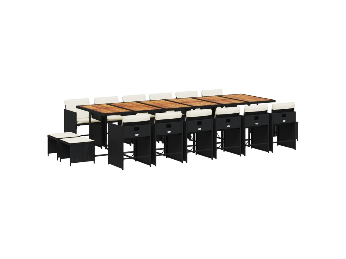 Conjunto de Jantar 17 Pcs para Jardim com Almofadões Vime Pe Preto MAISON EXCLUSIVE (17 pcs)