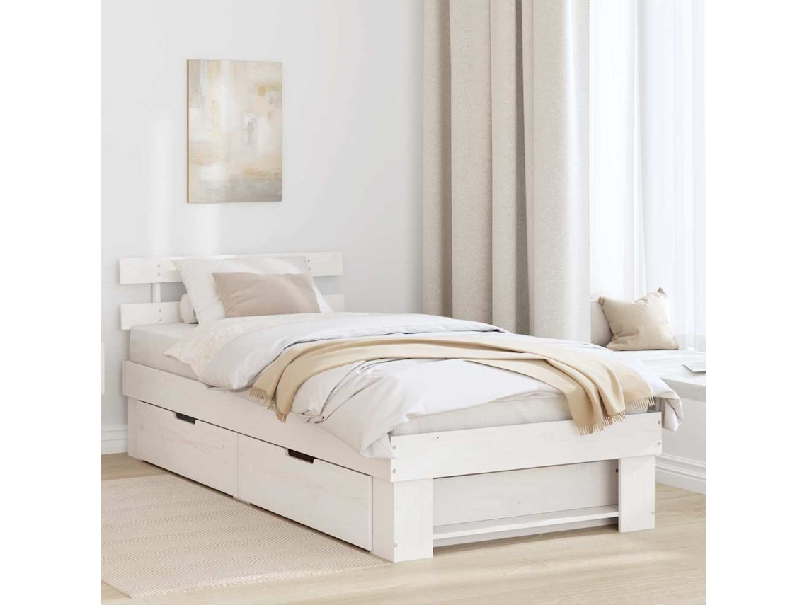 Vidaxl Estrutura Da Cama Branco 90 X 190 Cm Madeira De Pinheiro Sólida