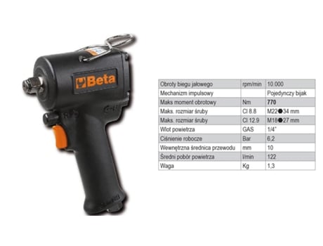 Chave de impacto pneumática, bidirecional, compacta, com acionamento de 1/2, 770 nm, 1927xm Beta