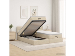 Vidaxl Cama Ottoman Com Colchão Com Cabeceira 2 Unid. Creme Tecido