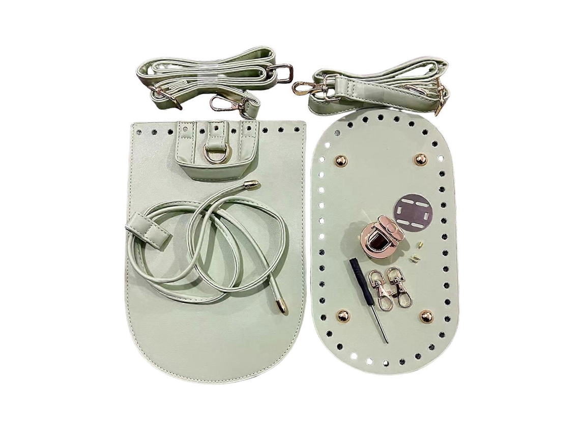 Kit Para Confecção De Bolsas De Crochê Artesanais Com Alça De Ombro Ajustável Em Couro Pu, Cor Verde Menta.