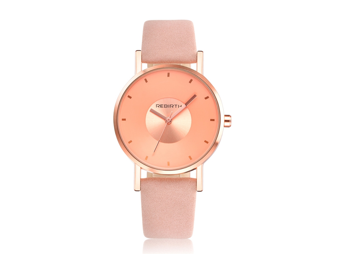 Relógio de Pulso Feminino Round Quartz de Couro Pu Rosa Estilo Minimalista