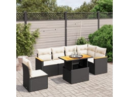 Vidaxl 7 Pcs Conjunto De Sofás P/ Jardim C/ Almofadões Vime Pe Preto